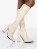 Caryn Stone PU Knee High Block Heeled Boots sold by Public Desire