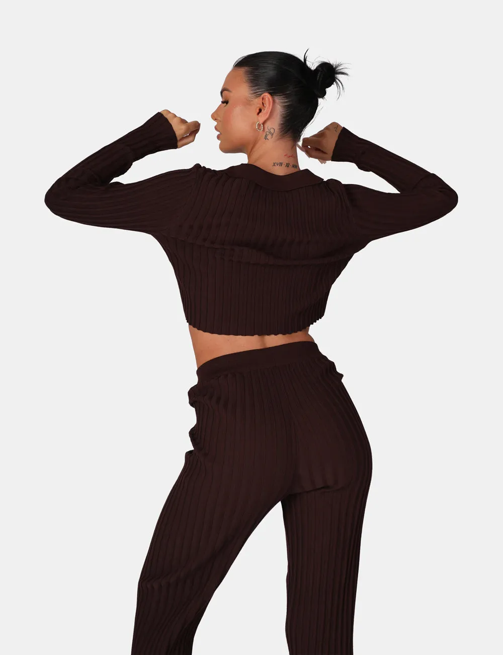 Lace Up Ribbed Crop Top Chocolate sold by Public Desire product image thumbnail 3