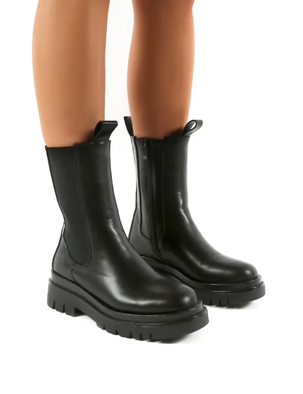 Tania Black Chunky Sole Zip Ankle Boot sold by Public Desire