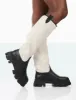 Genius Black PU Knee High Linen Platform Chunky Sole Boots sold by Public Desire