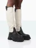 Genius Black PU Knee High Linen Platform Chunky Sole Boots sold by Public Desire