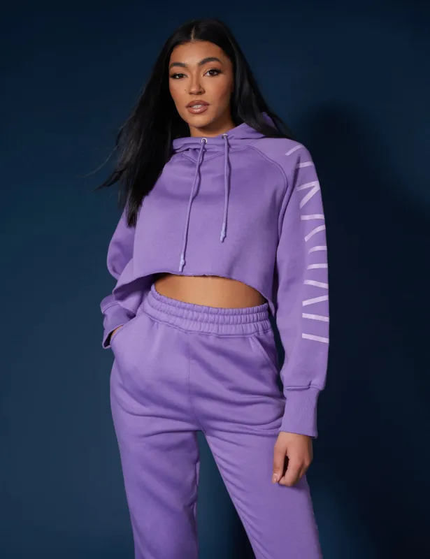 Kaiia Slogan Cropped Hoodie Violet sold by Public Desire