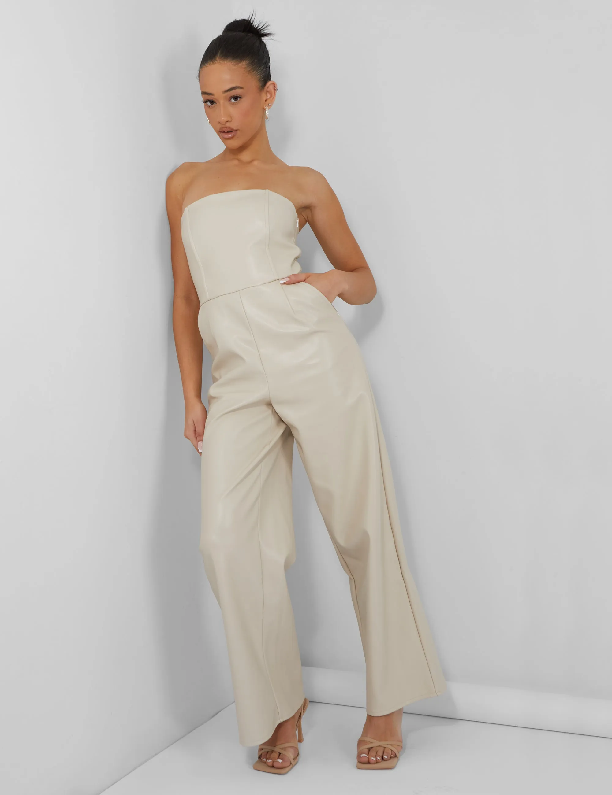 Bandeau Tailored Wide Leg Jumpsuit Stone sold by Public Desire product image thumbnail 3