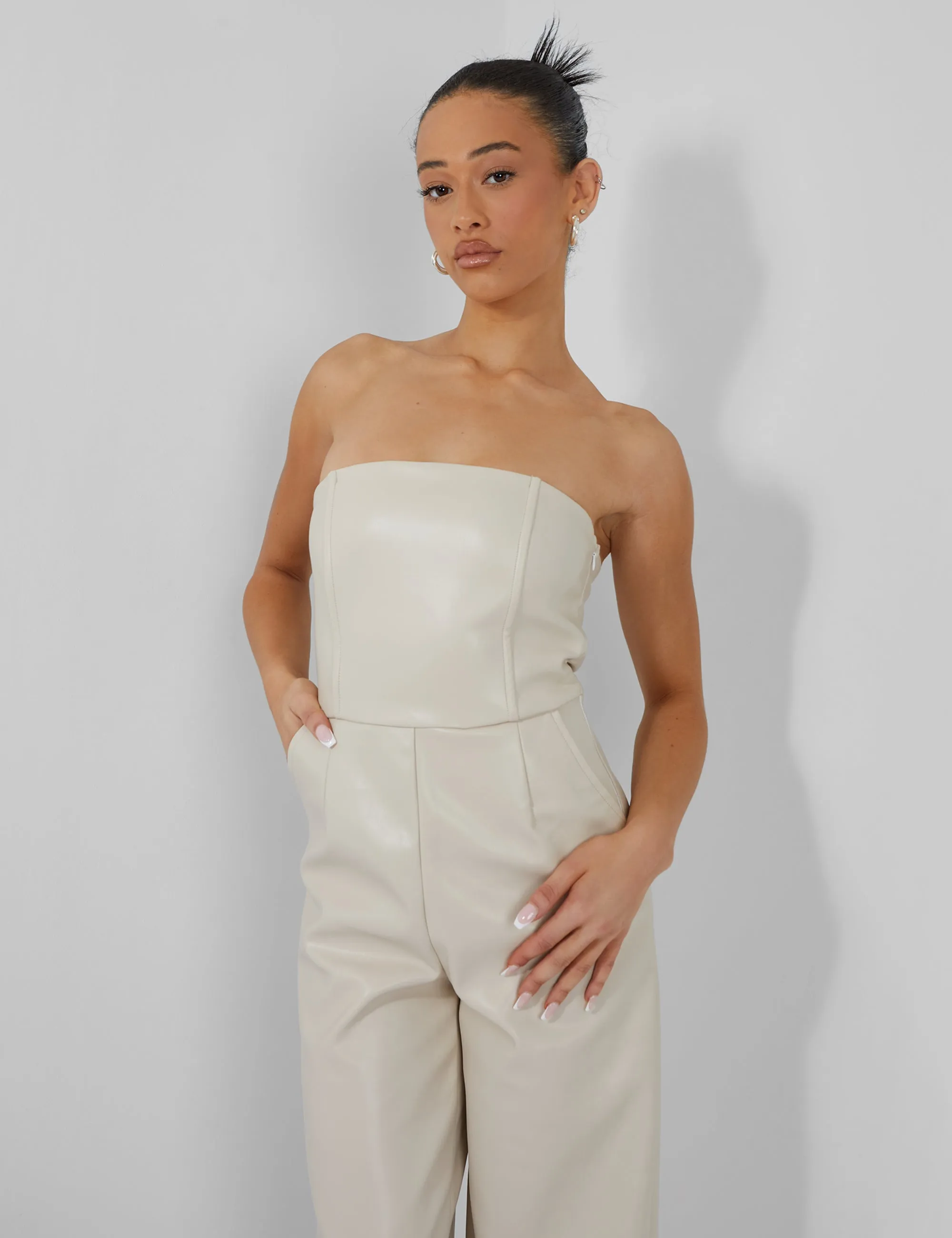 Bandeau Tailored Wide Leg Jumpsuit Stone sold by Public Desire product image thumbnail 5