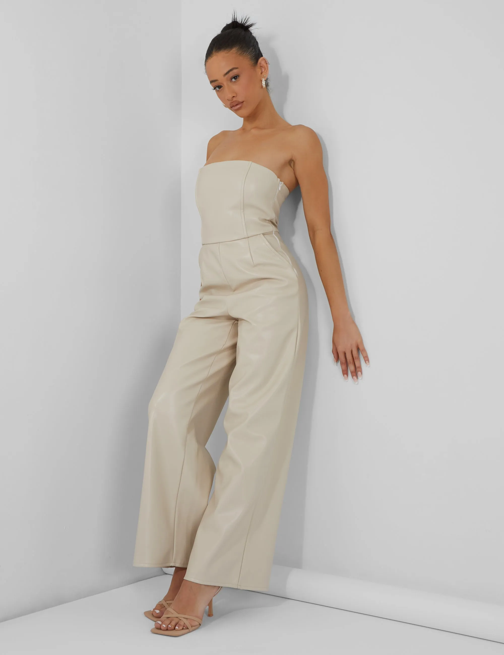 Bandeau Tailored Wide Leg Jumpsuit Stone sold by Public Desire product image thumbnail 4