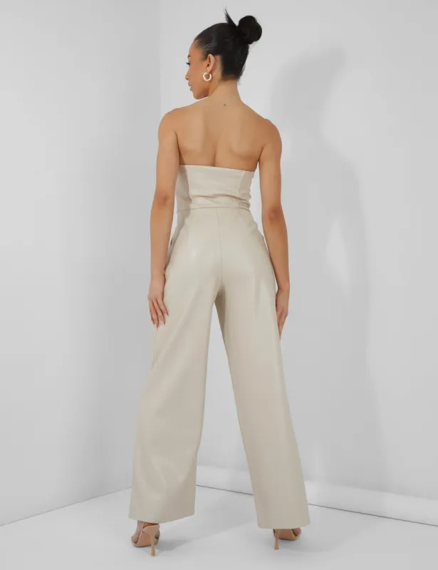 Bandeau Tailored Wide Leg Jumpsuit Stone sold by Public Desire
