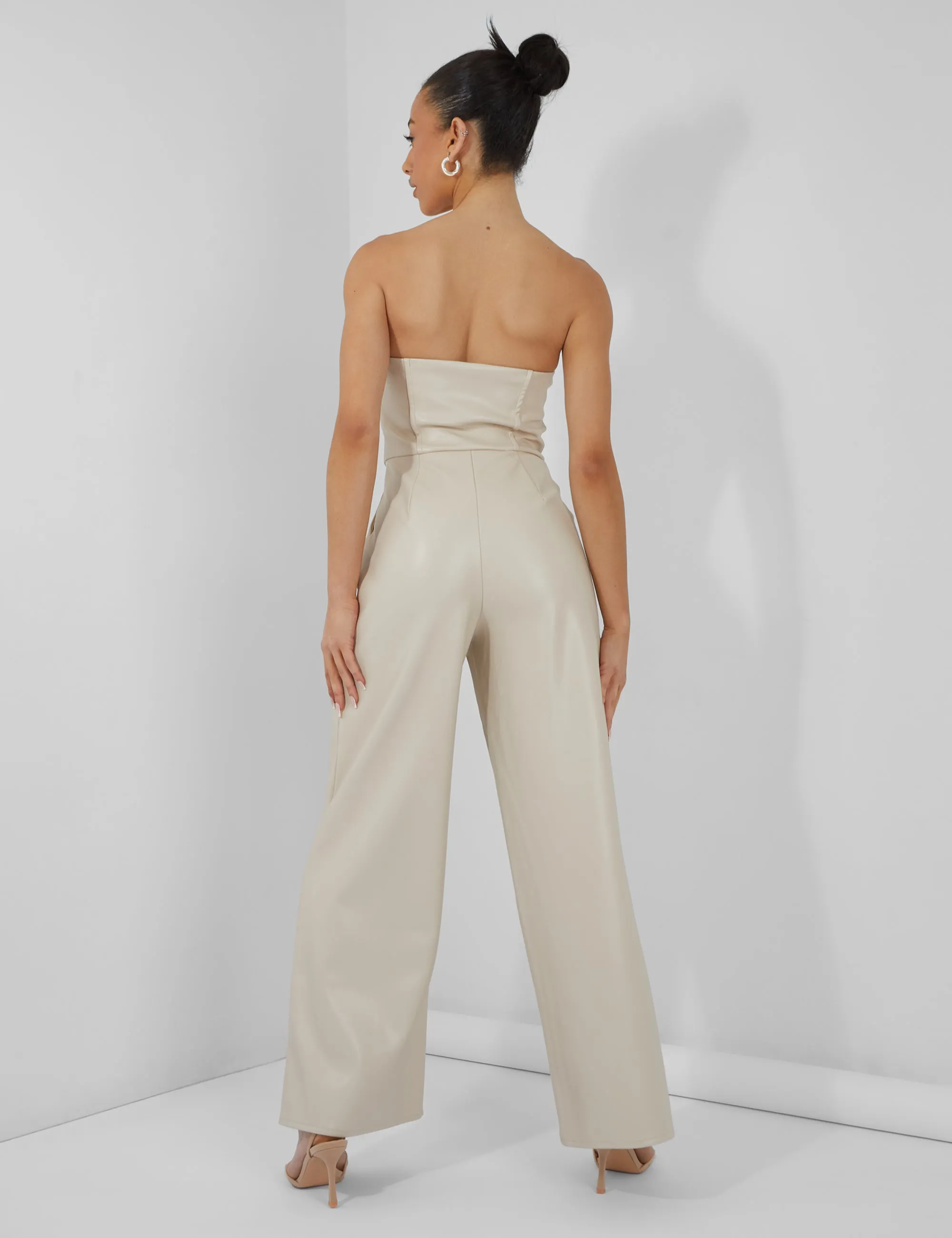 Bandeau Tailored Wide Leg Jumpsuit Stone sold by Public Desire