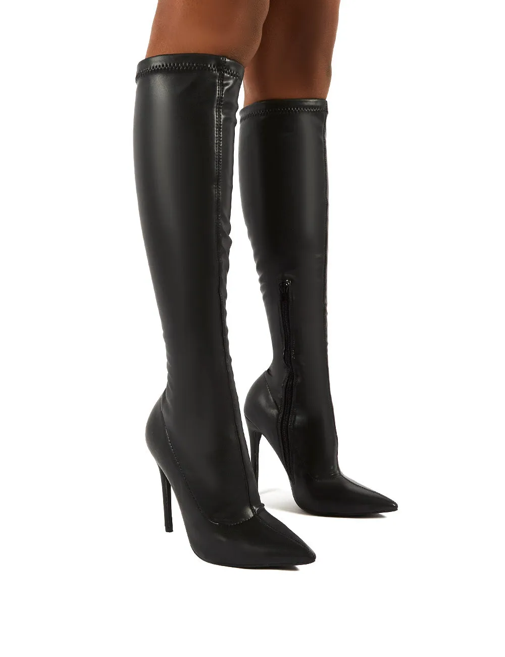 Ambition Black PU Knee High Stiletto Heel Boots sold by Public Desire product image thumbnail 4