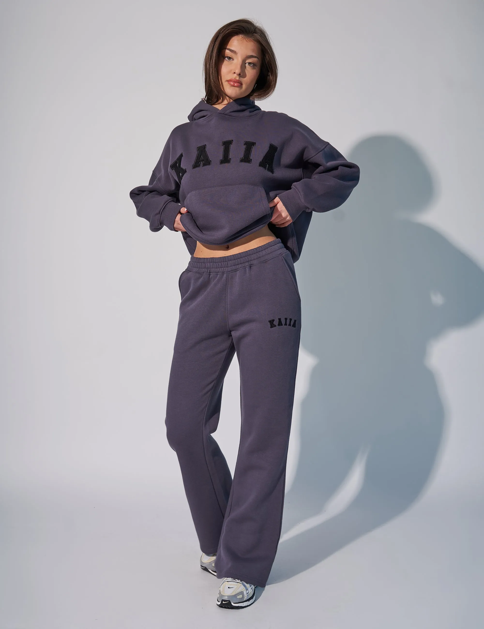 Kaiia Logo Wide Leg Sweat Pants in Dark Grey sold by Public Desire