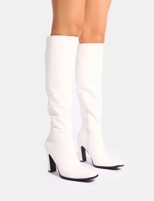 Acquilla White Knee High Flared Boots sold by Public Desire