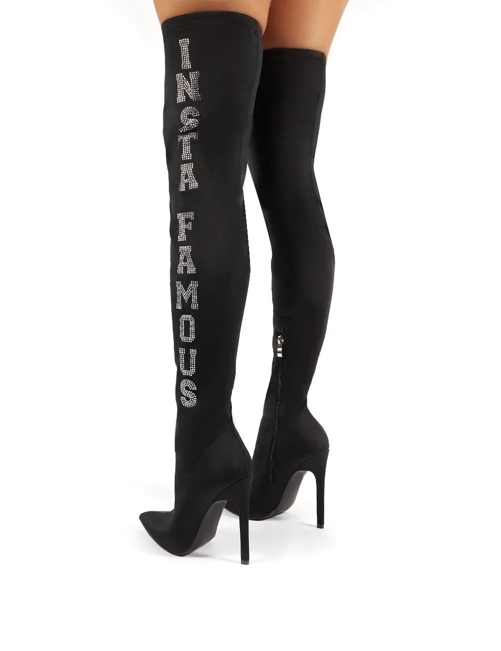 Authority Black Diamante Slogan Heeled Over the Knee Boots sold by Public Desire product image thumbnail 3