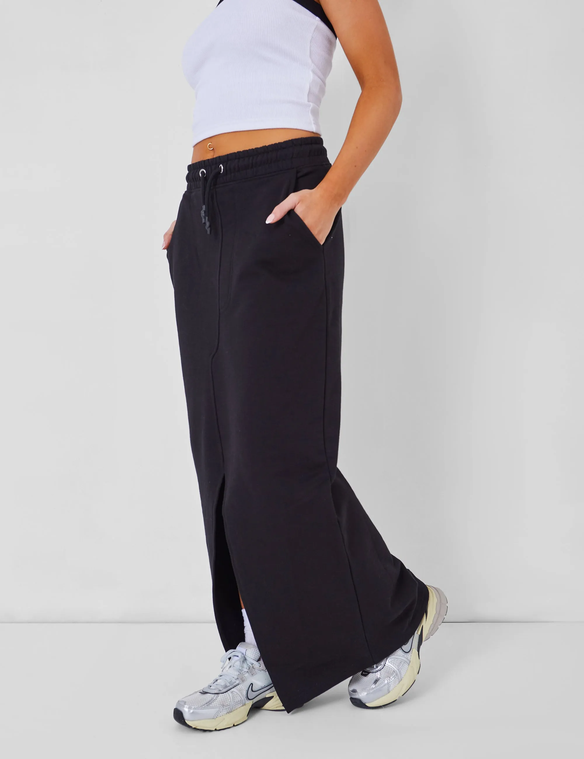 Kaiia Split Front Sweat Maxi Skirt in Black sold by Public Desire product image thumbnail 3