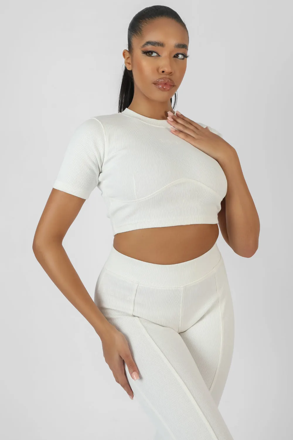 Athleisure Underbust Ribbed Fitted Cropped T-Shirt White sold by Public Desire