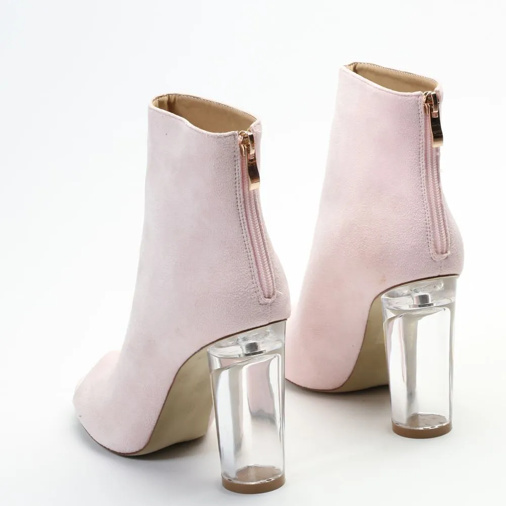 Star Clear Perspex Heel Ankle Boots in Pink Faux Suede sold by Public Desire product image thumbnail 5