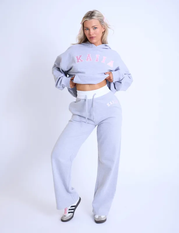 Kaiia Contrast Waistband Wide Leg Sweat Pants Grey Marl & Pink sold by Public Desire