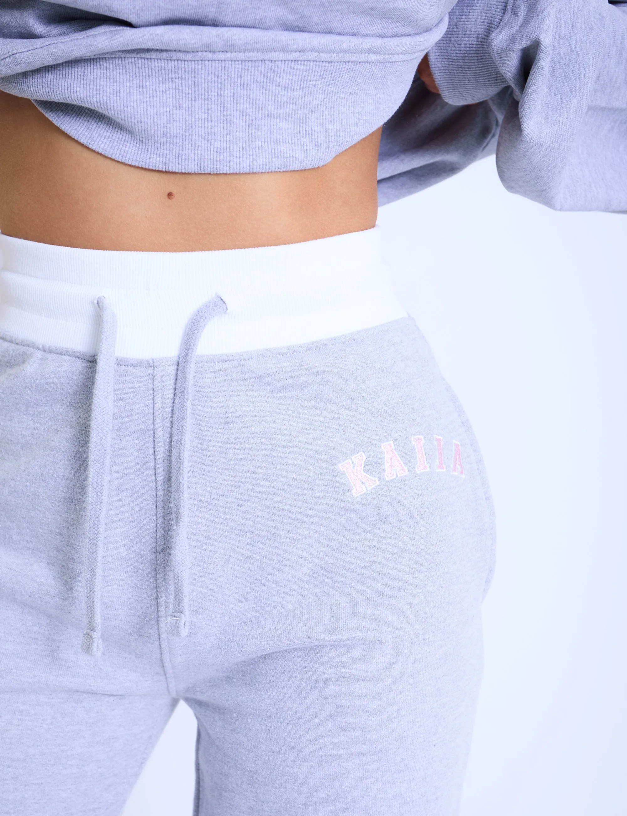 Kaiia Contrast Waistband Wide Leg Sweat Pants Grey Marl & Pink sold by Public Desire product image thumbnail 2