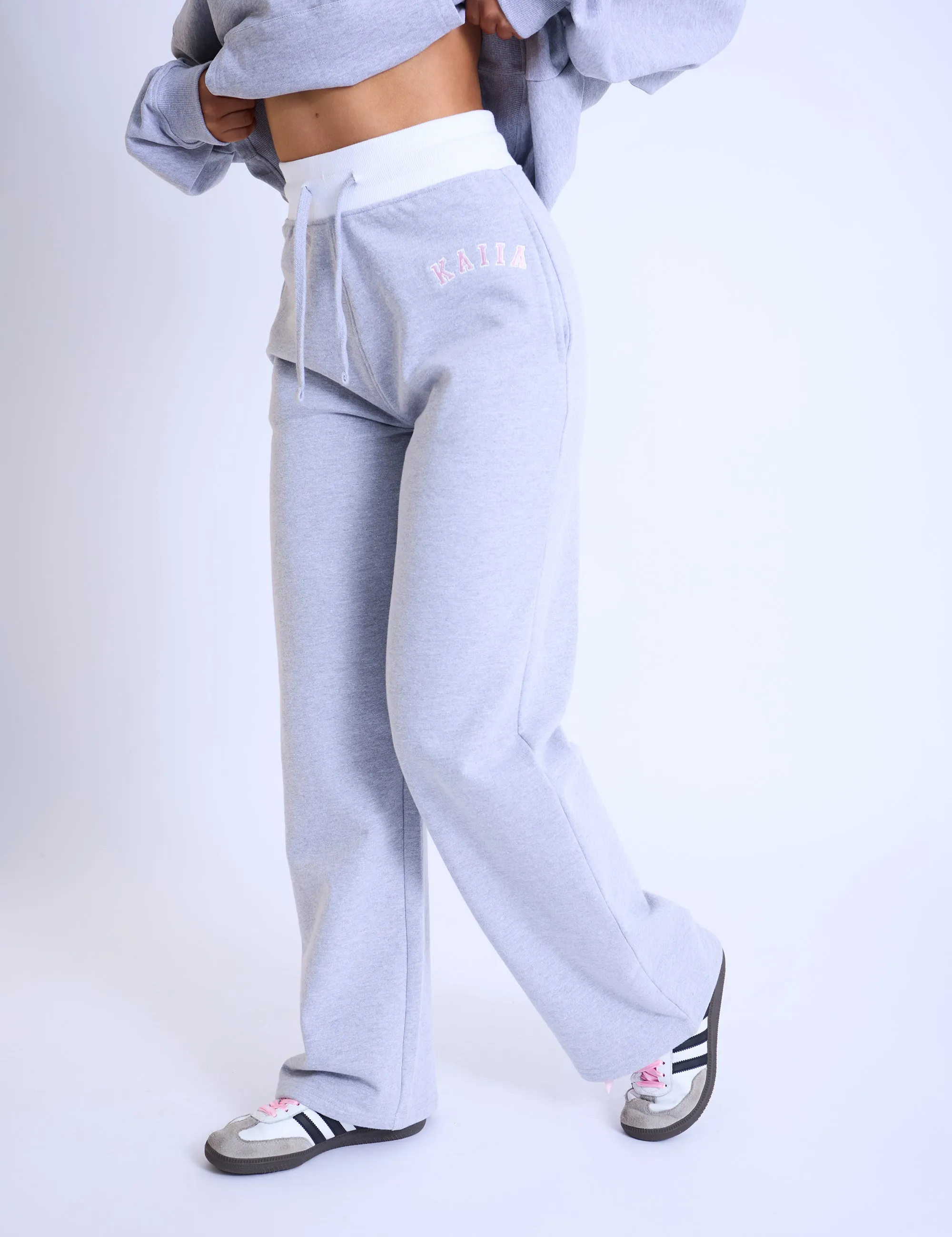 Kaiia Contrast Waistband Wide Leg Sweat Pants Grey Marl & Pink sold by Public Desire product image thumbnail 3