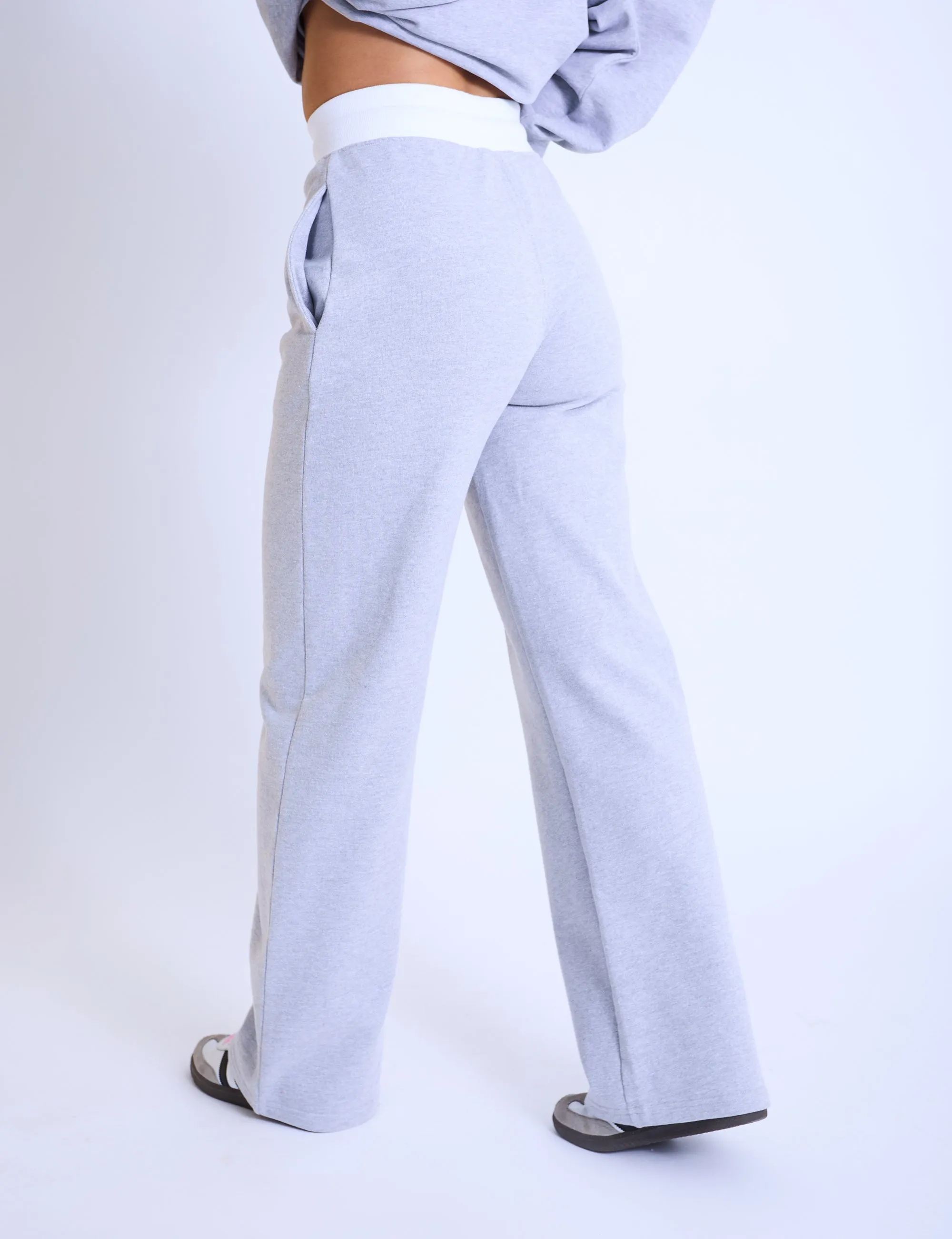 Kaiia Contrast Waistband Wide Leg Sweat Pants Grey Marl & Pink sold by Public Desire product image thumbnail 4