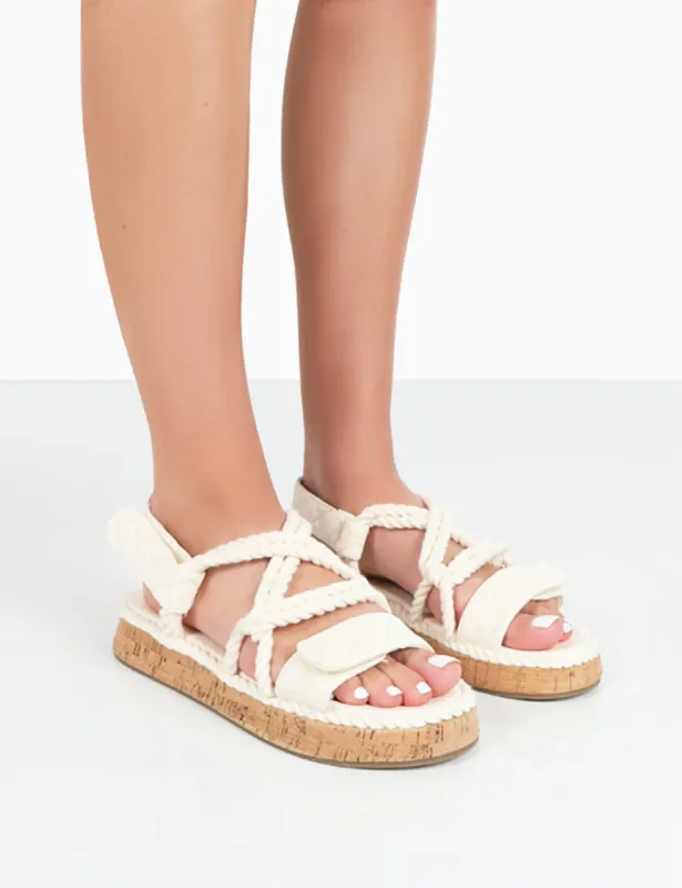 Miami Wide Fit Ecru Rope Flatform Lace Up Sandals sold by Public Desire