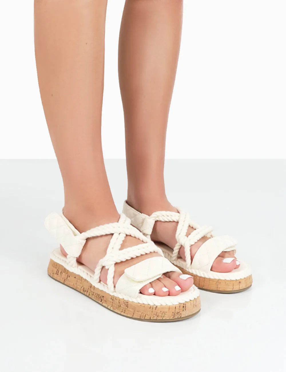 Miami Wide Fit Ecru Rope Flatform Lace Up Sandals sold by Public Desire