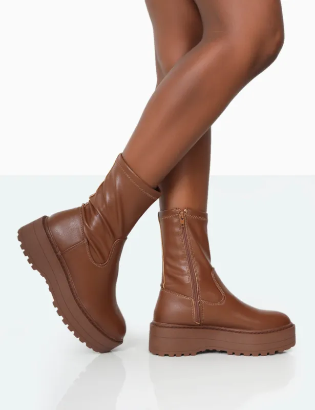 Auden Mocha PU Chunky Sole Ankle Boots sold by Public Desire