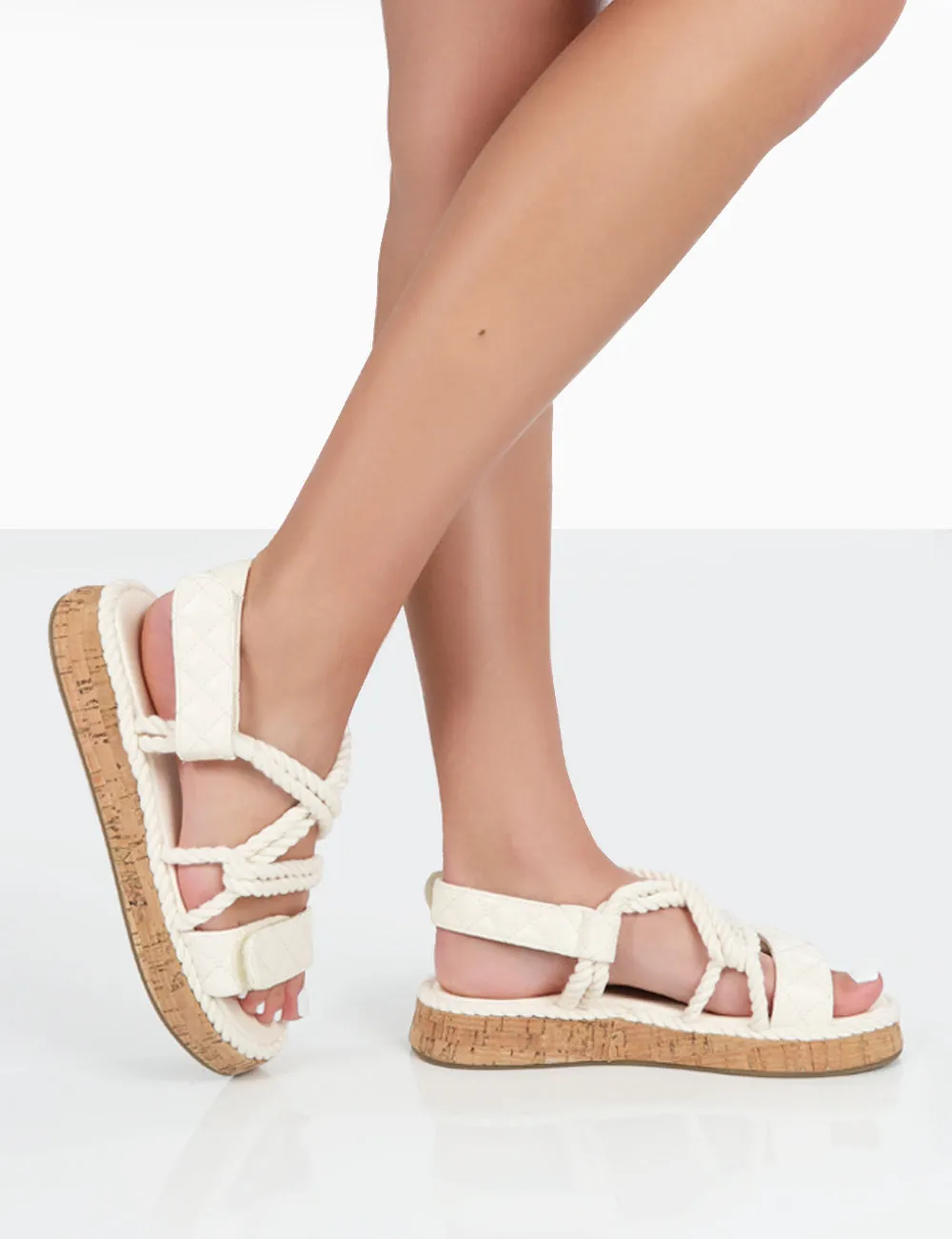 Miami Wide Fit Ecru Rope Flatform Lace Up Sandals sold by Public Desire product image thumbnail 4