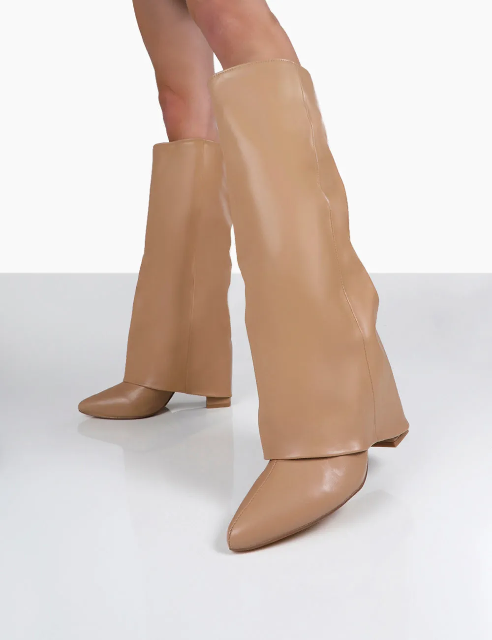 Zendaya Nude Pointed Toe Knee High Block Boots sold by Public Desire product image thumbnail 2