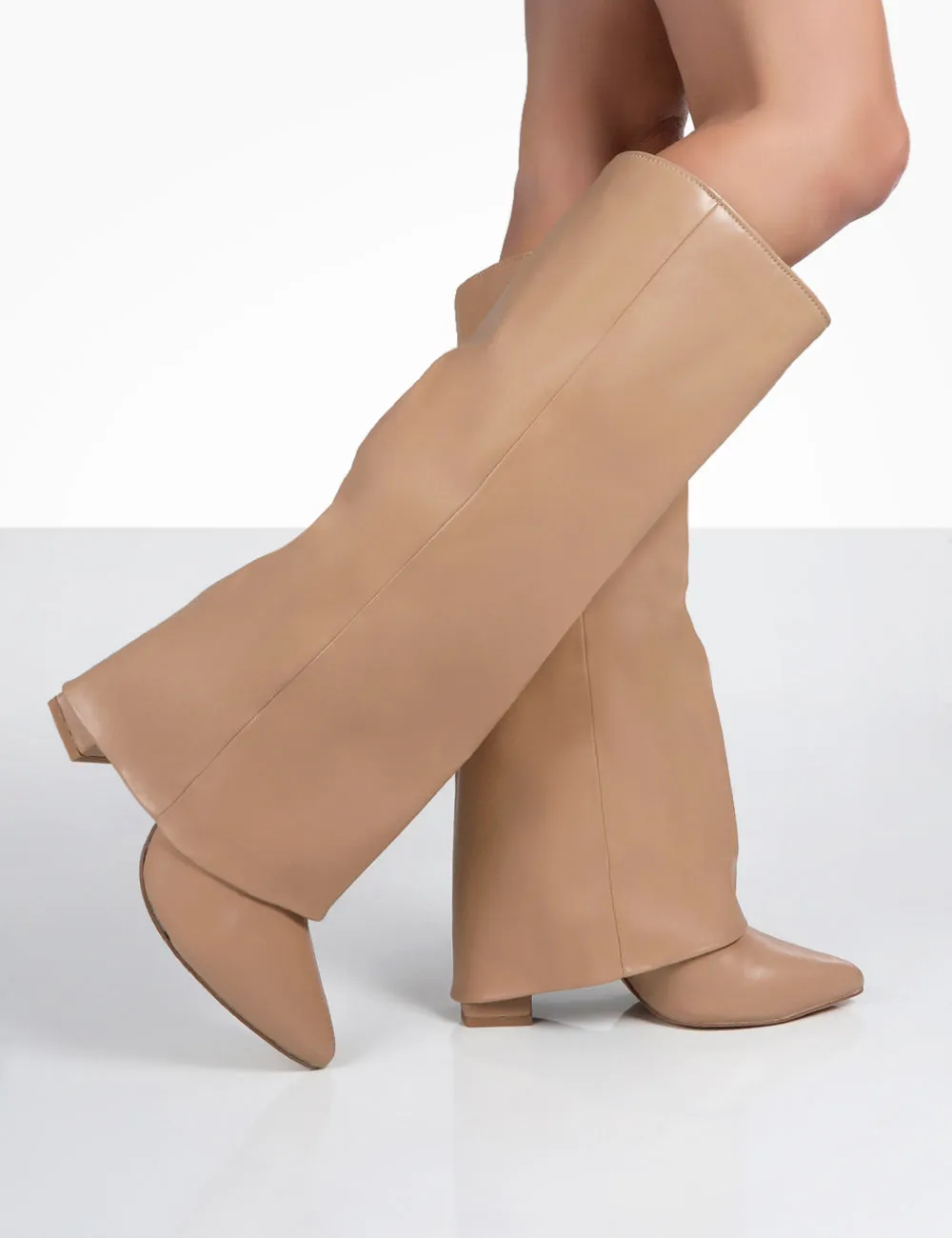 Zendaya Nude Pointed Toe Knee High Block Boots sold by Public Desire product image thumbnail 4