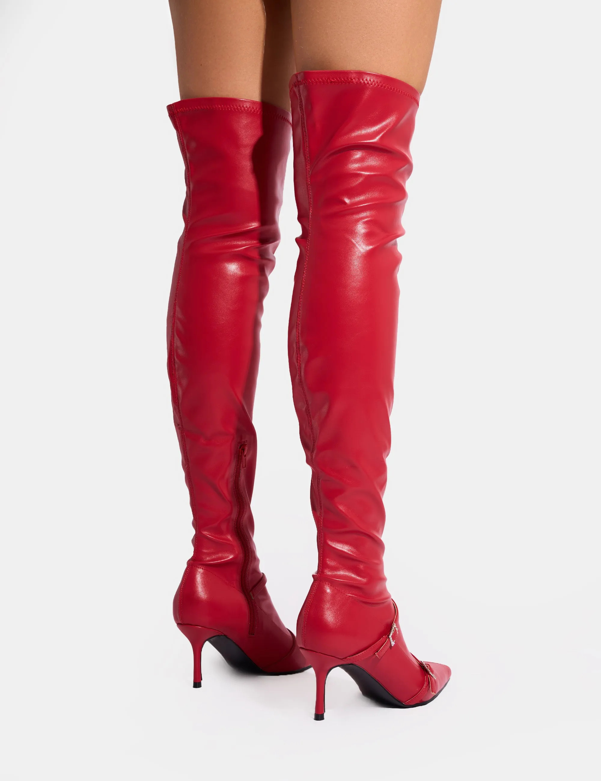 Roulette Red Pointed Toe Diamante Buckle Mid Heel Over The Knee Sock Boots sold by Public Desire product image thumbnail 3