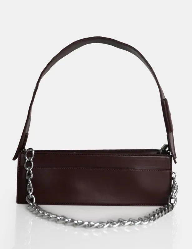 The Koa Chocolate Long Chain Detail Shoulder Bag sold by Public Desire