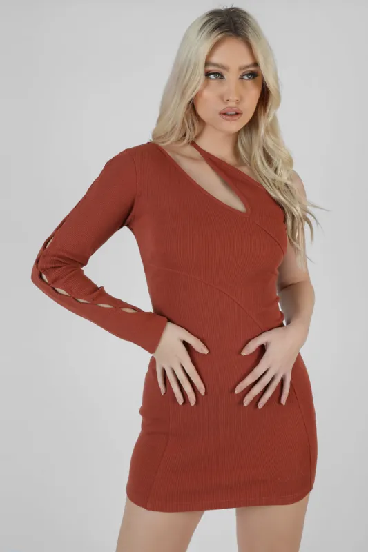 One Shoulder Button Sleeve Mini Dress sold by Public Desire