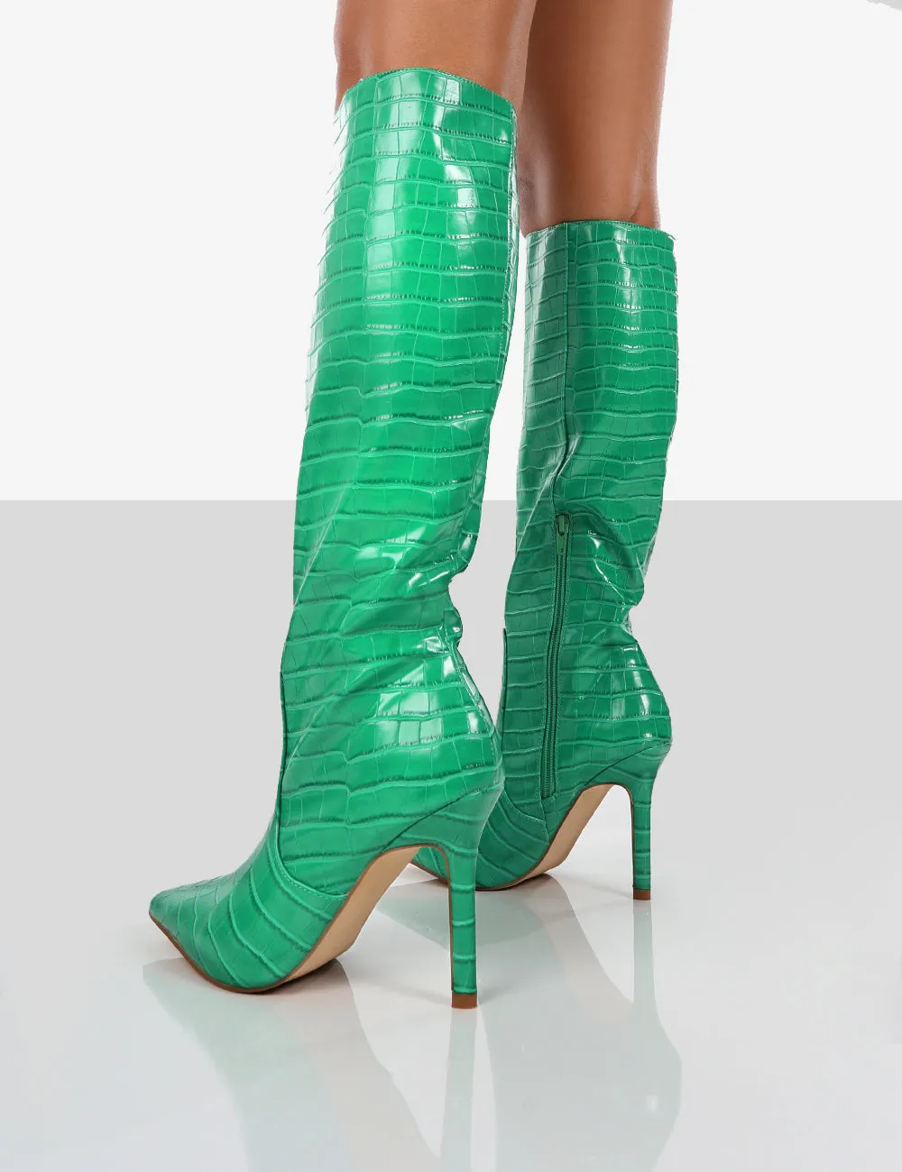 Rosalie Green Croc Heeled Pointed Toe Knee High Boots sold by Public Desire product image thumbnail 2