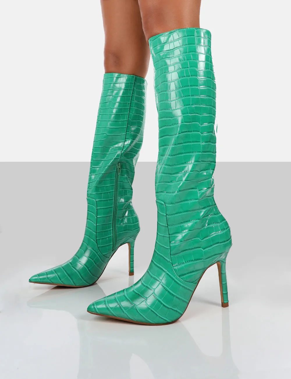Rosalie Green Croc Heeled Pointed Toe Knee High Boots sold by Public Desire product image thumbnail 3