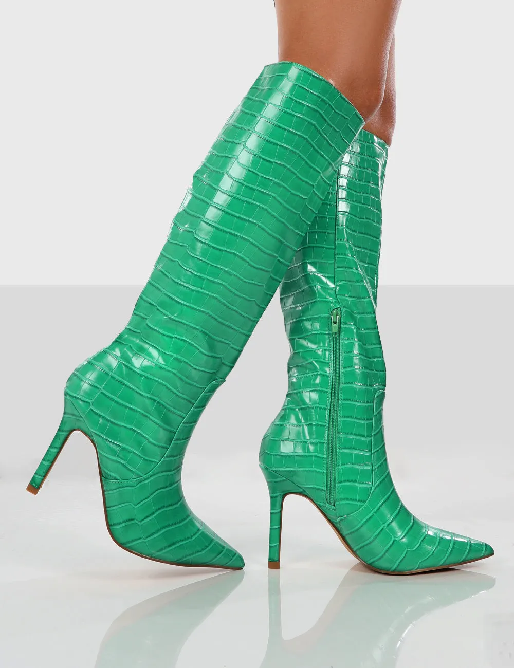 Rosalie Green Croc Heeled Pointed Toe Knee High Boots sold by Public Desire product image thumbnail 4