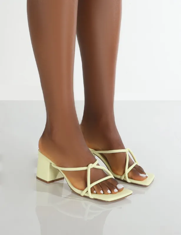 Belle Yellow PU Cross Strap Mule Block Heels sold by Public Desire