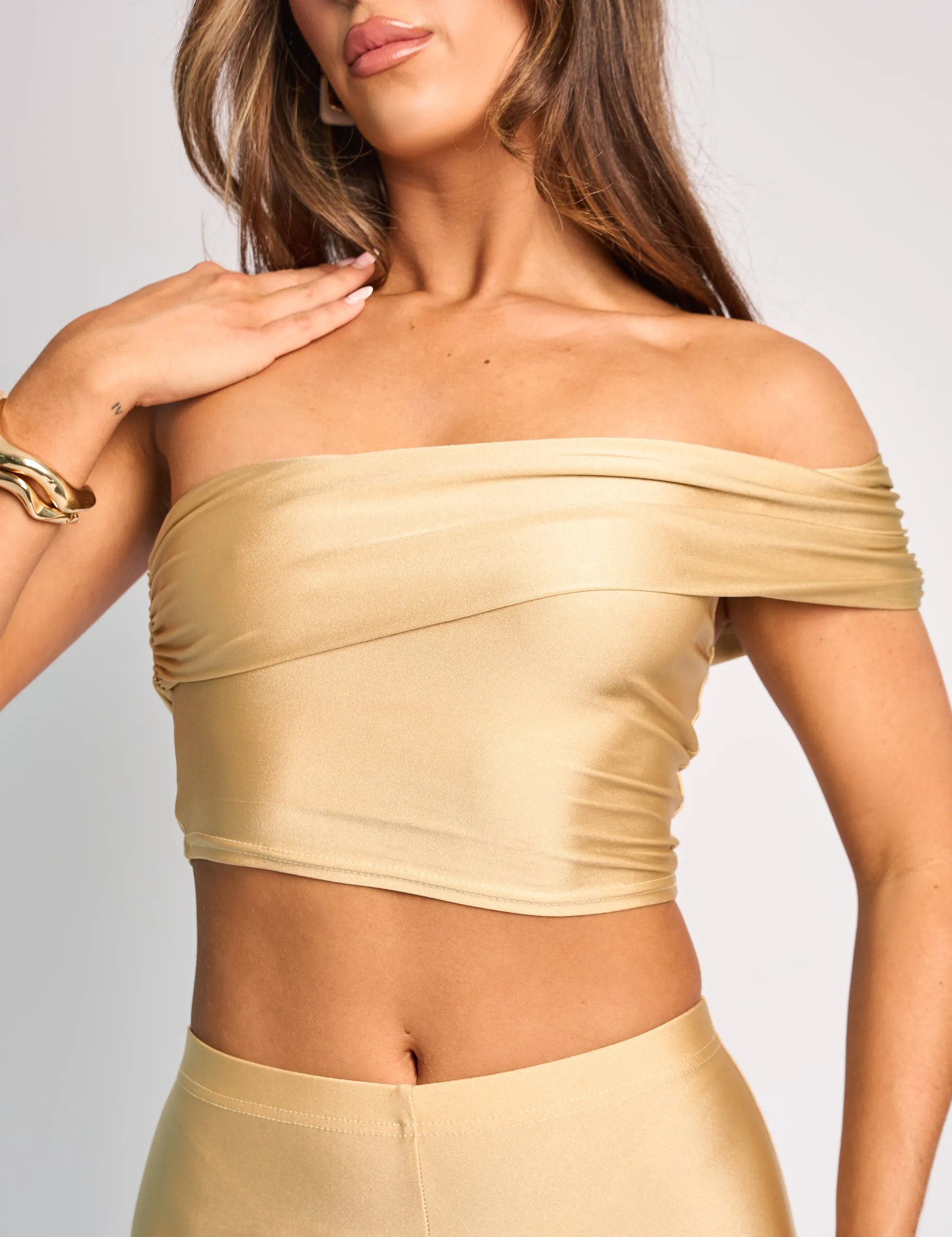 One Shoulder Fold Over Crop Top Co Ord Gold sold by Public Desire product image thumbnail 4