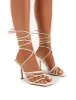 Haute White Square Toe Strappy Lace Up Heels sold by Public Desire