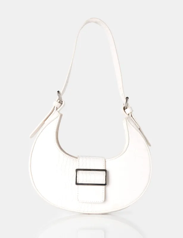 The Sicily White Croc Pu Buckle Feature Hobo Shoulder Bag sold by Public Desire