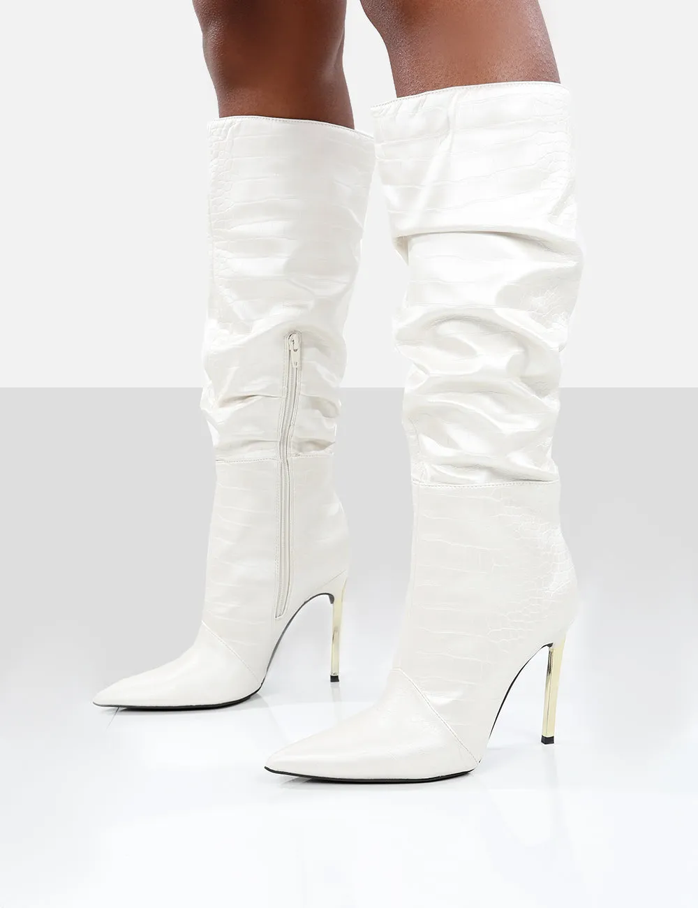 Monica Ecru Croc PU Pointed Toe Knee High Boots sold by Public Desire product image thumbnail 4