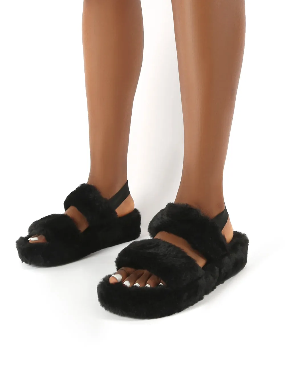 Dawn Black Strap Back Faux Fur Fluffy Slippers sold by Public Desire product image thumbnail 3