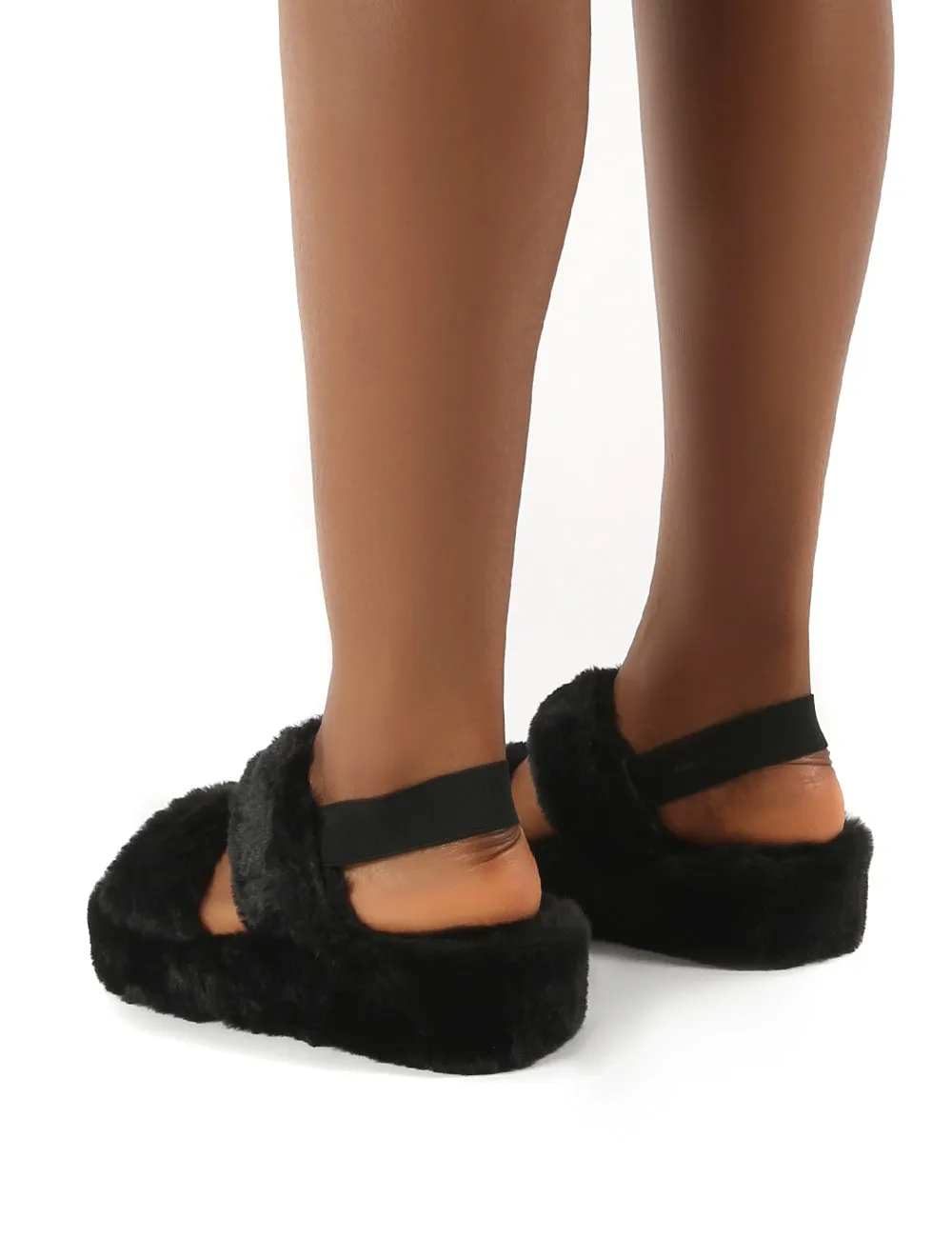Dawn Black Strap Back Faux Fur Fluffy Slippers sold by Public Desire product image thumbnail 2