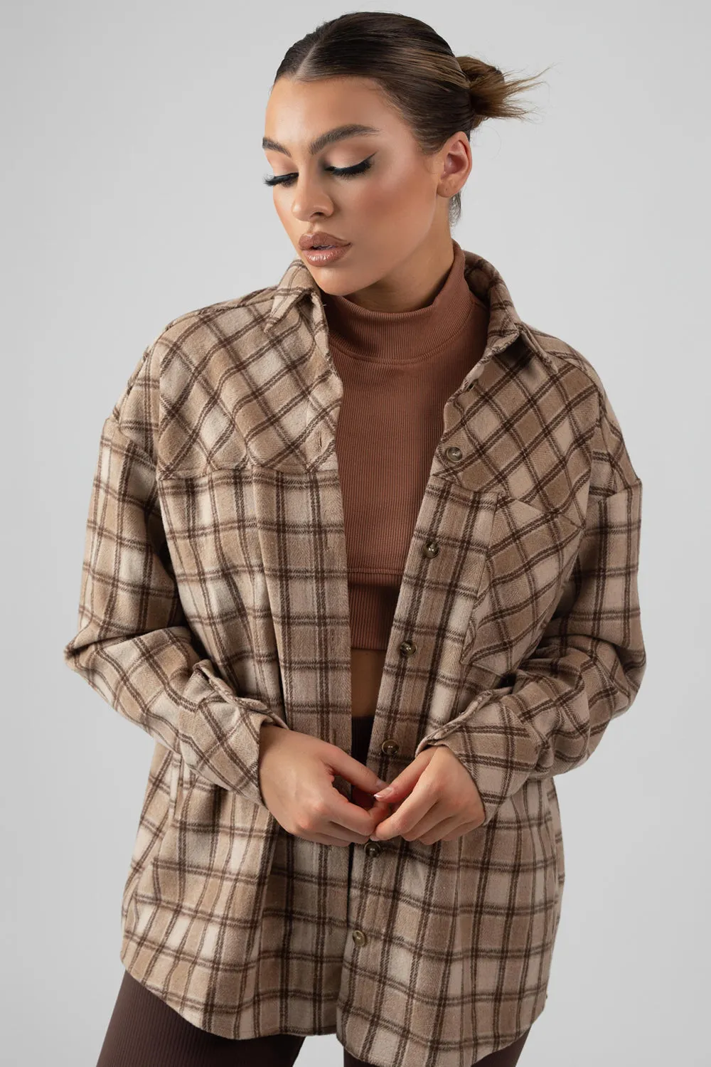 Check Shirt In Camel With Button Fastening sold by Public Desire product image thumbnail 2