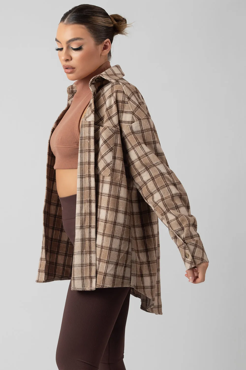 Check Shirt In Camel With Button Fastening sold by Public Desire product image thumbnail 3