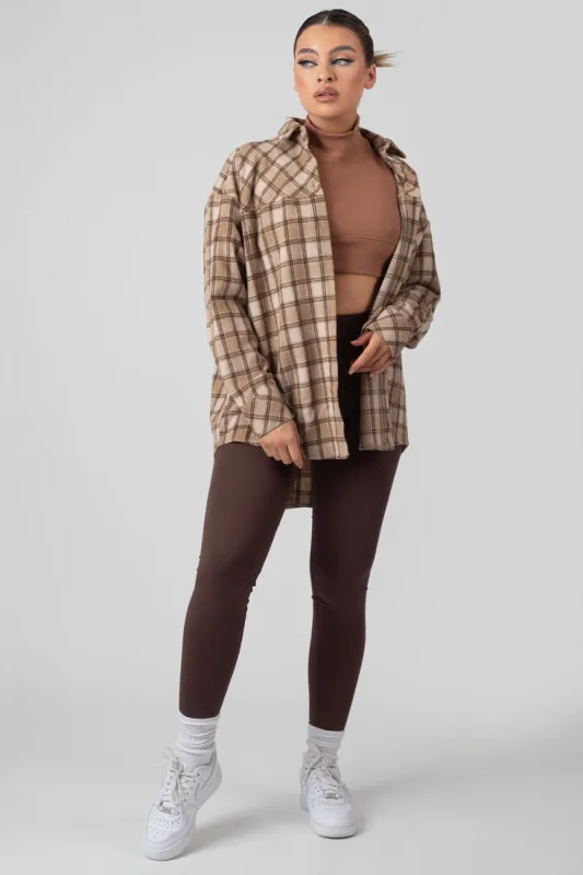 Check Shirt In Camel With Button Fastening sold by Public Desire