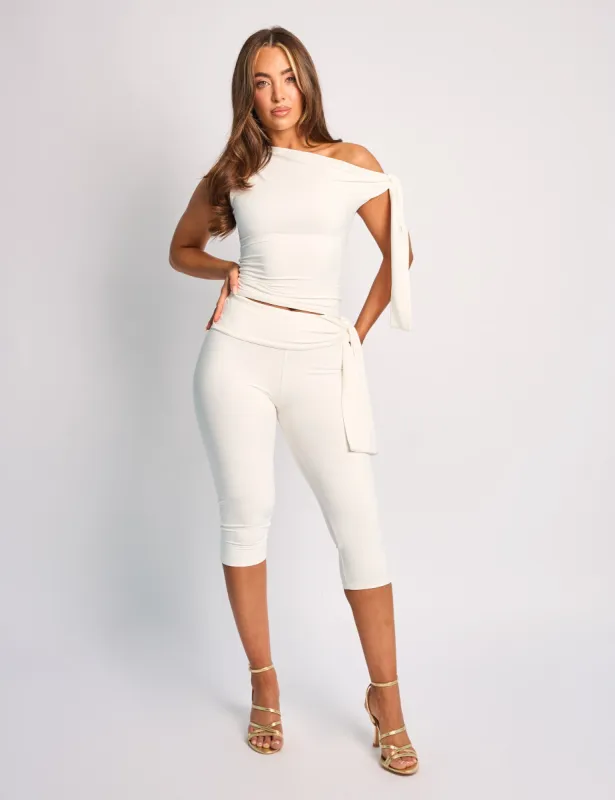 Knot Detail Tie Side Luxe Slinky Capri Pants White sold by Public Desire