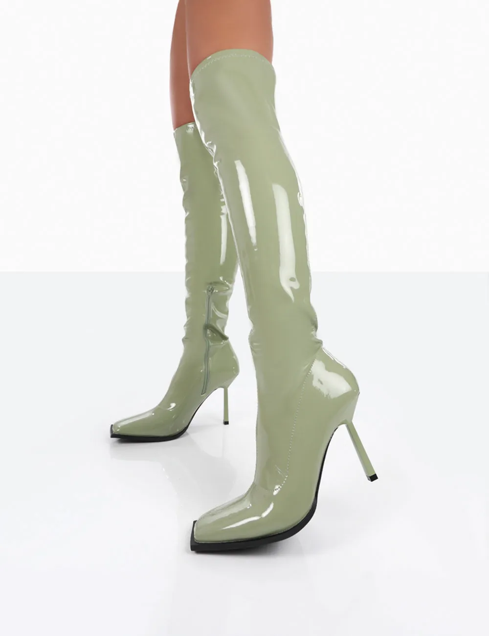 Jenine Green Patent Over The Knee Stiletto Heeled Boots sold by Public Desire product image thumbnail 3
