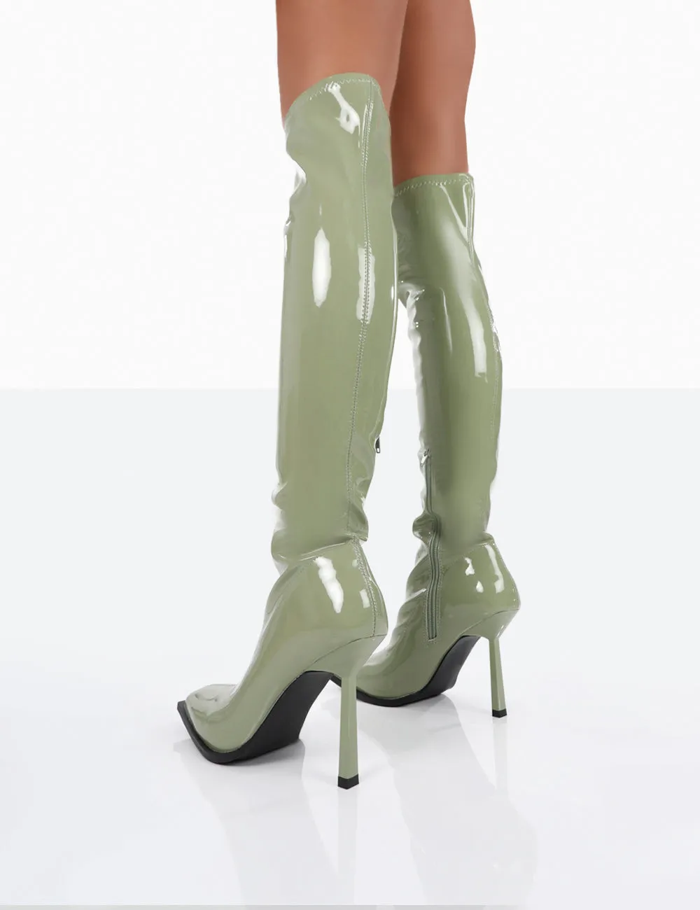 Jenine Green Patent Over The Knee Stiletto Heeled Boots sold by Public Desire product image thumbnail 4