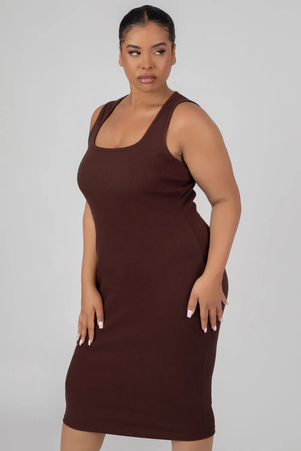 Curve Bodycon Scoop Neck Midi Dress Chocolate sold by Public Desire product image thumbnail 4