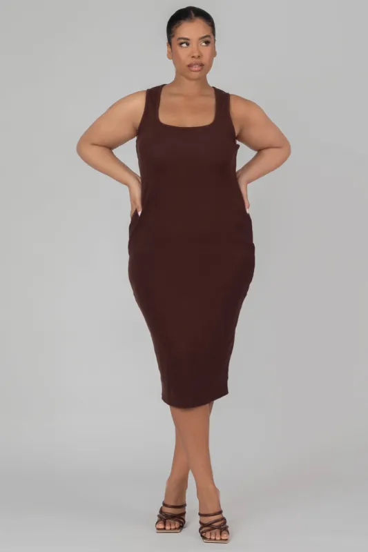 Curve Bodycon Scoop Neck Midi Dress Chocolate sold by Public Desire