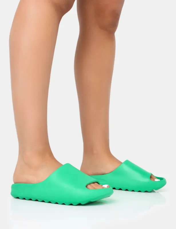 Brady Jade Green Rubber Flat Slider Sandals sold by Public Desire
